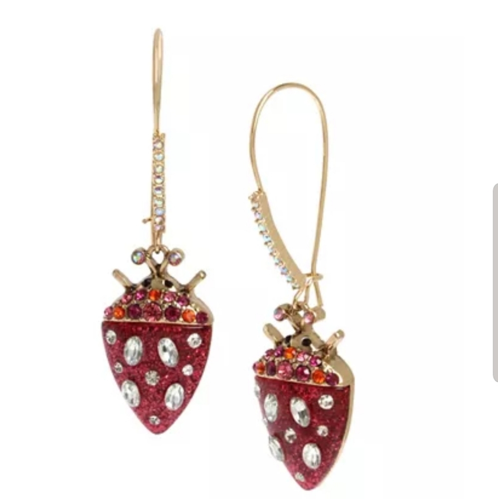 Betsey Johnson Strawberry Beetle Earrings NWT